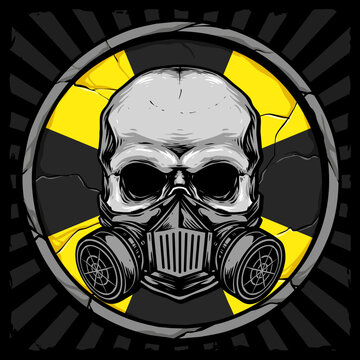 skull with gas mask and bio hazard sign background