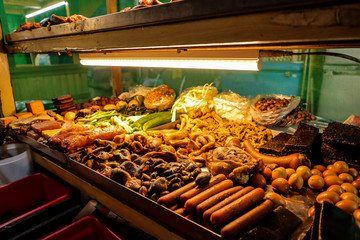 Asian food display in a Taiwan nightmarket