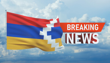 Breaking news. World news with backgorund waving national flag of Artsakh. 3D illustration.