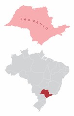 The Sao Paulo State map and its location in Brazil