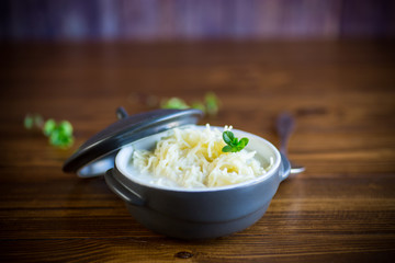 sweet boiled vermicelli with milk in a ceramic bowl