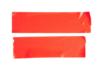 Set of red tapes on white background. Torn horizontal and different size sticky tape, adhesive...