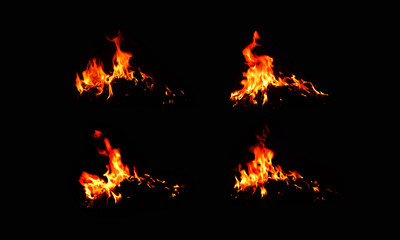 The set of 4 thermal energy flames image set on a black background.