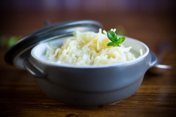 sweet boiled vermicelli with milk in a ceramic bowl