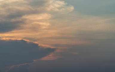 Beautiful sunset sky above clouds with dramatic light, Beautiful blazing sunset landscape, Horizon.