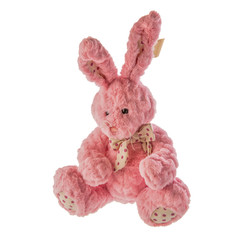 Toy, pink bunny with banter, on white background
