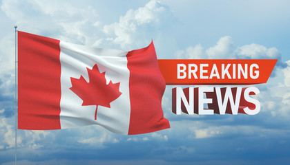 Breaking news. World news with backgorund waving national flag of Canada. 3D illustration.