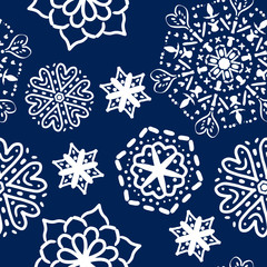 Folk blue and white seamless pattern