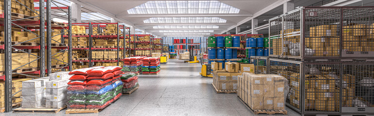 interior of a storage warehouse with goods of various kinds.