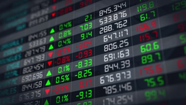 Stock market tickers with digital animation of the evolution of stock market prices. Normal financial chart of stock exchange data - 4K animation 