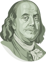 Vector portrait of Benjamin Franklin in front of the one hundred dollar bill - obrazy, fototapety, plakaty