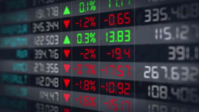 Economic crisis with Stock market tickers collapsing, with digital animation of the evolution of stock market prices. Financial chart of stock exchange data - 4K animation 