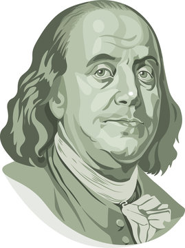 Vector portrait of Benjamin Franklin in front of the one hundred dollar bill
