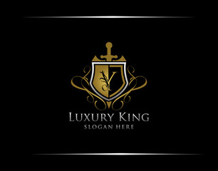 Luxury Guard Y Letter Logo, Gold Y Vintage Shield Brand