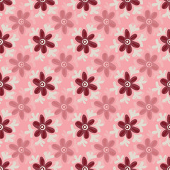 Pink floral seamless vector girly pattern. Nature themed surface print design. For fabrics, stationery and packaging.