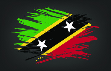 Grunge brush stroke with Saint Kitts and Nevis national flag. Watercolor painting flag,poster, banner of the national flag. Style watercolor drawing. Vector isolated on transparent background