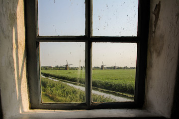 Kinderdijk mills through the window