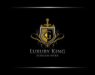Luxury Guard G Letter Logo, Gold G Vintage Shield Brand