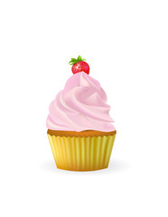 Strawberry cupcake, vector illustration