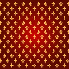 Seamless pattern in retro style with a Heraldic lily on a red background. Vector Illustration
