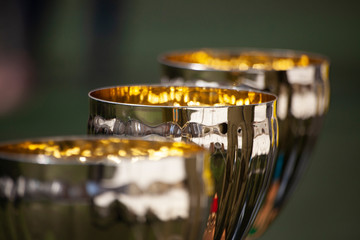 Championship cups of football players.