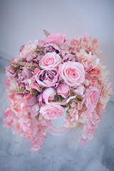 Delicate wedding bouquet of white and pink roses.Delicate wedding bouquet of white and pink roses