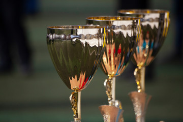 Championship cups of football players.