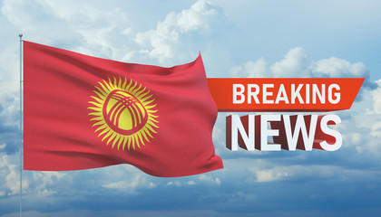 Breaking news. World news with backgorund waving national flag of Kyrgyzstan. 3D illustration.