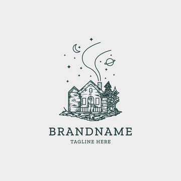 Vintage Old House Villa Logo Design Template Vector