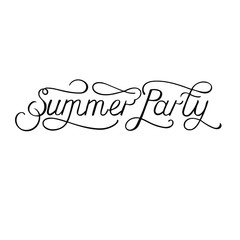 Summer party with hand written lettering. Ink calligraphy. Inspirational quote vector isolated on white background. Design for summer clothes, bags, print, typography, card.