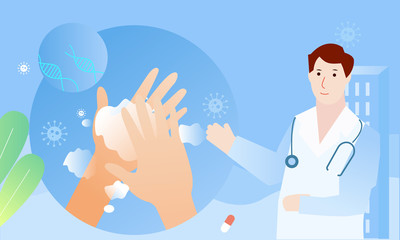 Medical workers publicity and wash your hands often illustration