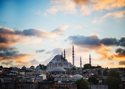 Landscape of Istanbul at sunset, Istanbul, Turkey
