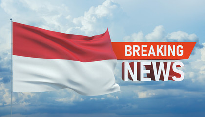 Breaking news. World news with backgorund waving national flag of Monaco. 3D illustration.