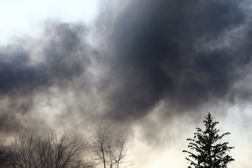 Dark smoke in the sky from a forest fire
