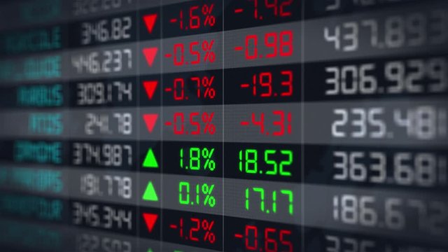 Economic crisis with Stock market tickers collapsing, with digital animation of the evolution of stock market prices. Financial chart of stock exchange data - 4K animation 