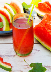 Watermelon drink on the table in garden