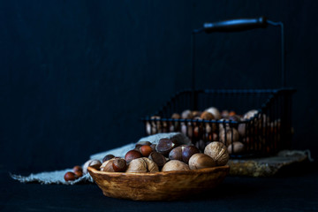Still life with nuts and burlap