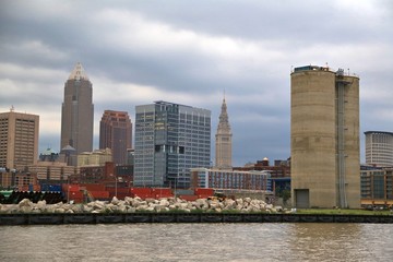 Cleveland city skyline on the Cuyahoga river