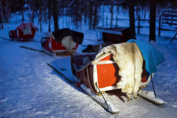 Sledges in farm in Lapland Finland