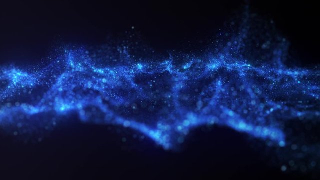 Abstract animation of digital data. Light impulses, elegant backdrop of bokeh particles for modern technology or abstract art, seamless loop