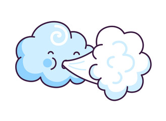 Cute cloud blowing wind. Cartoon character. Vector illustration.
