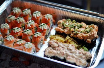 Mix of sushi and rolls macro