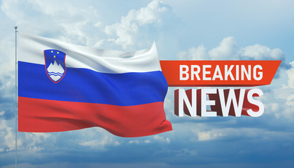 Breaking news. World news with backgorund waving national flag of Slovenia. 3D illustration.