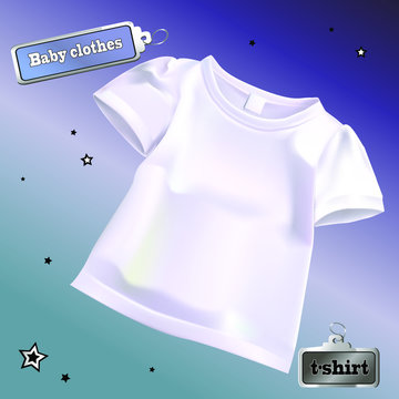 Vector realistic illustration of white children&rsquo;s junk. Isolated image of a t-shirt.