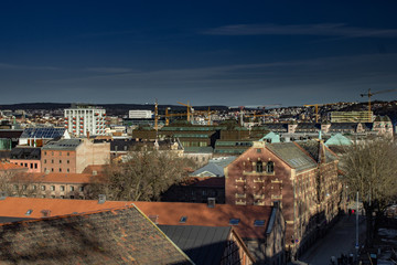 Oslo, Norway in early spring with clear skies and buildings