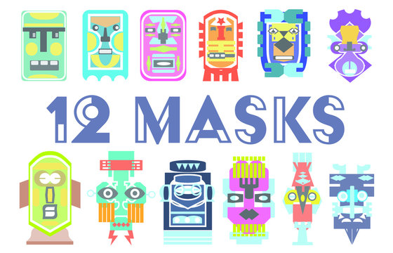 12 flat color mask vectors 