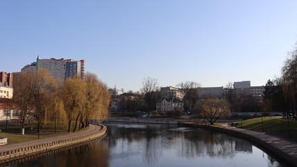 Fototapeta na wymiar river quayside in european Minsk city