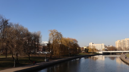 Fototapeta premium river quayside in european Minsk city