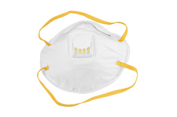 Medical mask with yellow holders isolated on white background