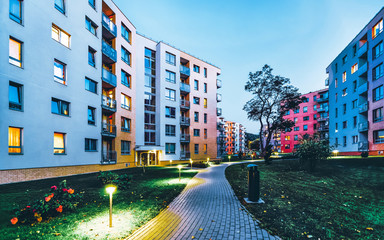 Apartment modern houses homes residential buildings real estate outdoor evening